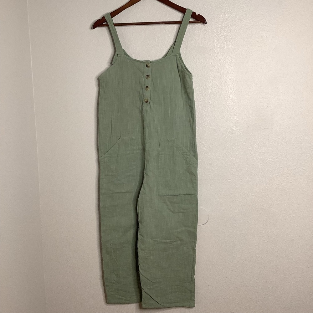 Billabong Green Sleeveless Overall Romper with Button Detail